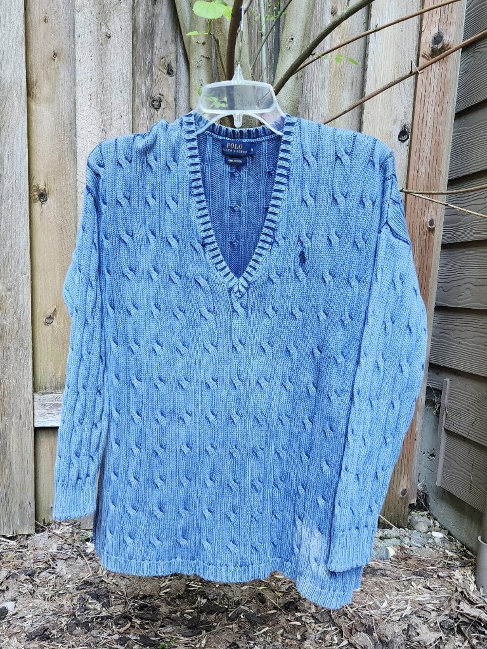 EUC Distressed Navy Polo Ralph Lauren Cotton Sweater Medium Pima Cotton